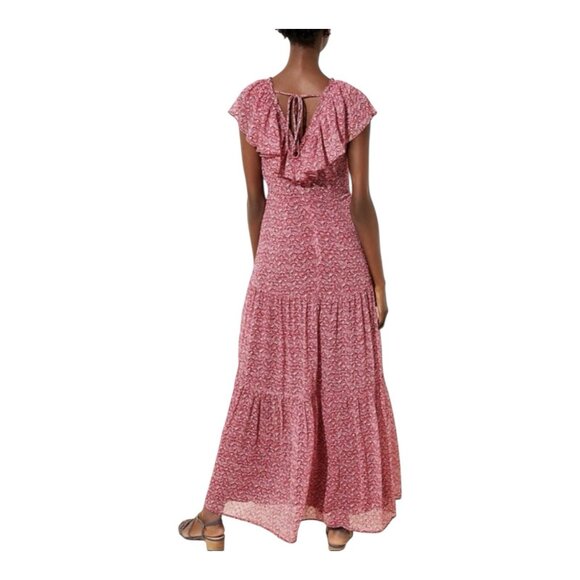 Loft Floral Flounce Tie Back Maxi Dress Lined Flowy Lightweight Cottage Western - Picture 3 of 11